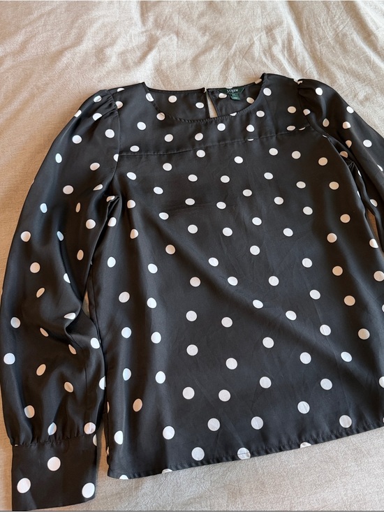 J. Crew Tops - J. Crew Black Blouse with White Polka Dots, Large, Like new